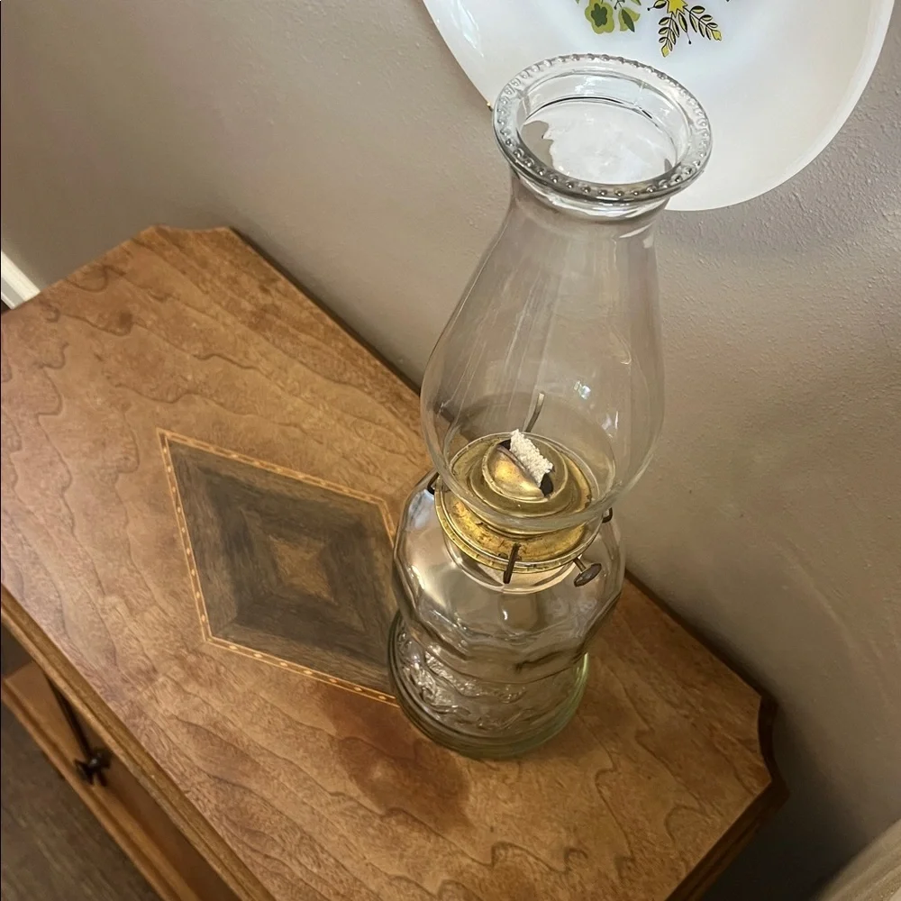 Vintage glass hurricane oil lamp